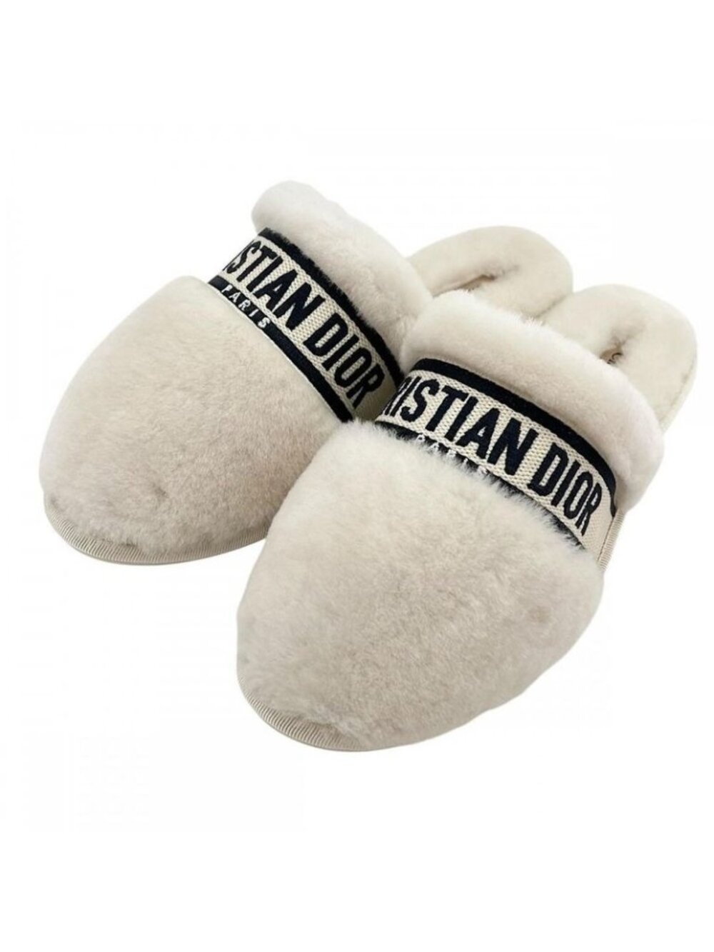 Christian Dior Sandals Logo Line Mouton Slipper Shearling Mule